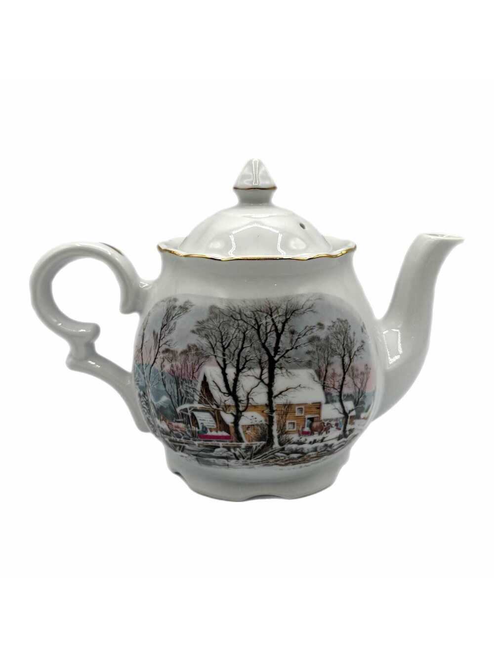 Vintage 1977 Avon Currier & Ives “The Old Grist Mill” Porcelain Teapot